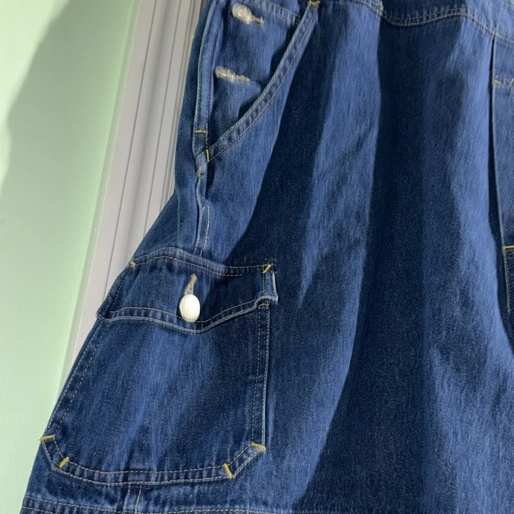 Pooh Vintage Denim Overall Shorts Cargo Pockets With Tigger Embroidered Size 18